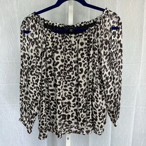 Sanctuary Black and Cream Blouse with Flutter Sleeves